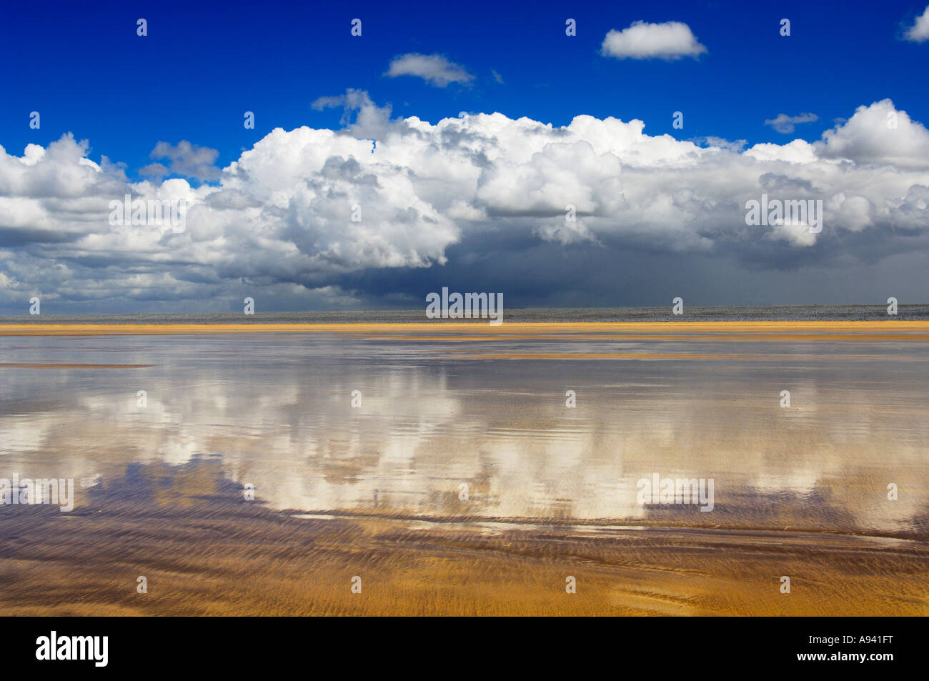 Cloudscape over the mile long sands of Westward Ho! beach in England. Stock Photo