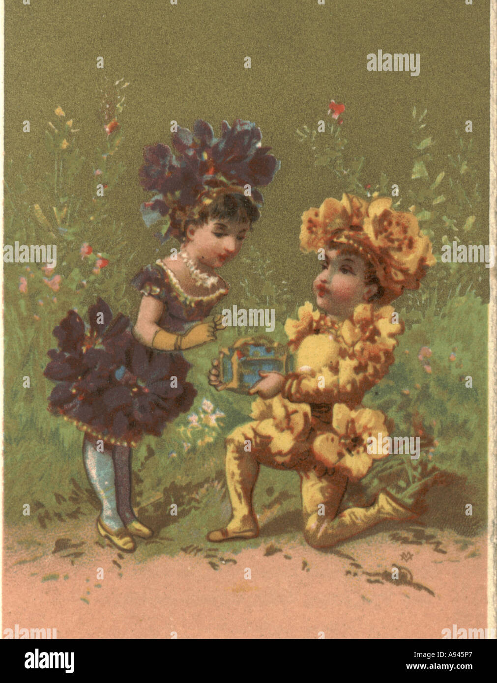 Flower children, Violet and Buttercup circa 1880 Stock Photo