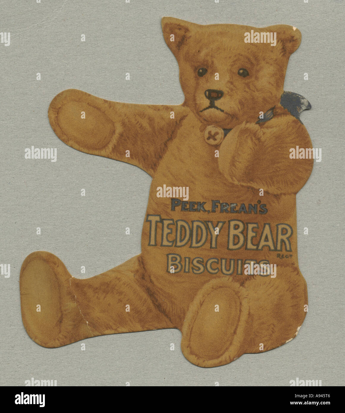 Die cut advertisement for Peek Frean's Teddy Bear Biscuits circa 1905 Stock Photo