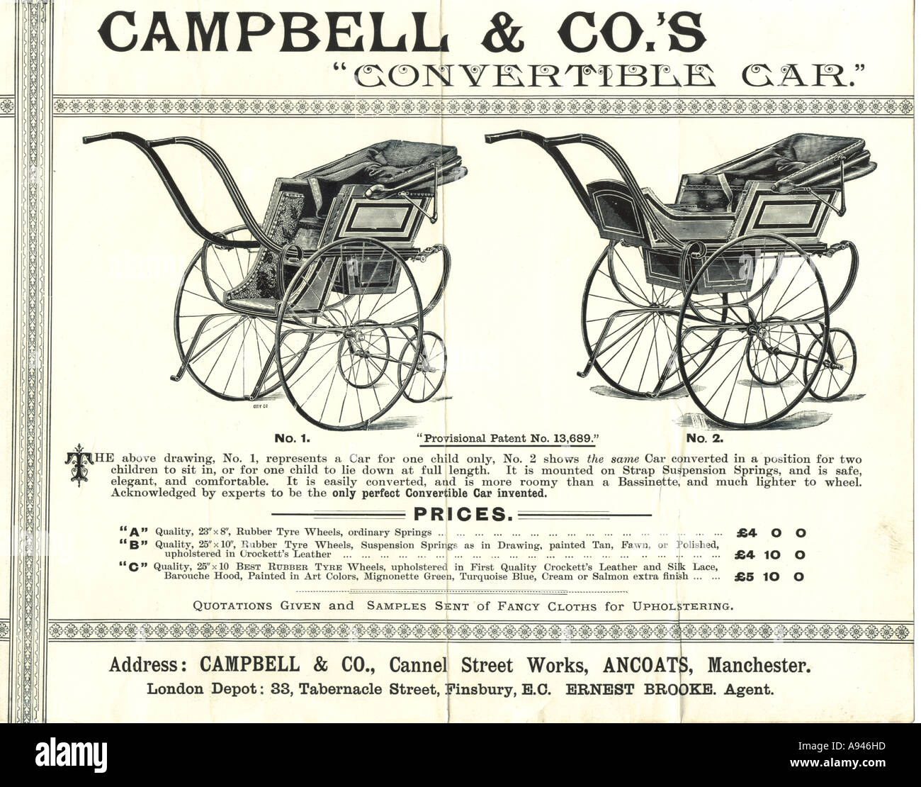 Baby carriage advertisement circa 1880 Stock Photo