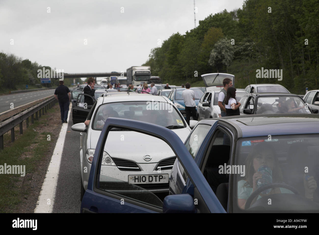 People delayed by large traffic jam following a road accident M4