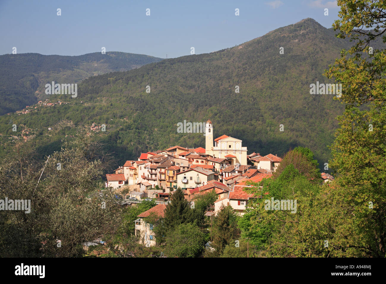 The perched village of La Bollène Vésubie in the Mercantour Stock Photo