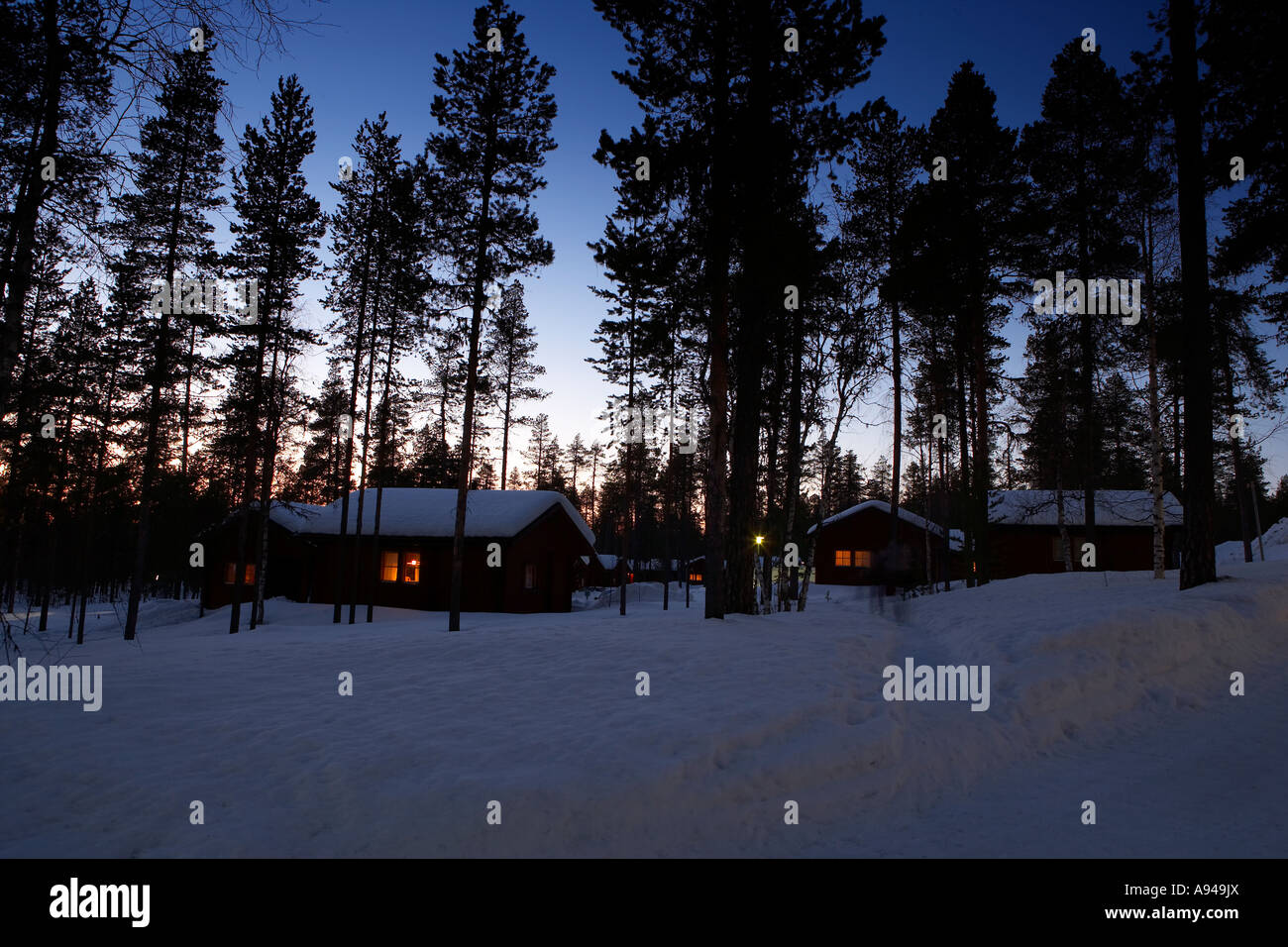 Log Cabins In Woods Hotel Jeris Stock Photo 12246193 Alamy