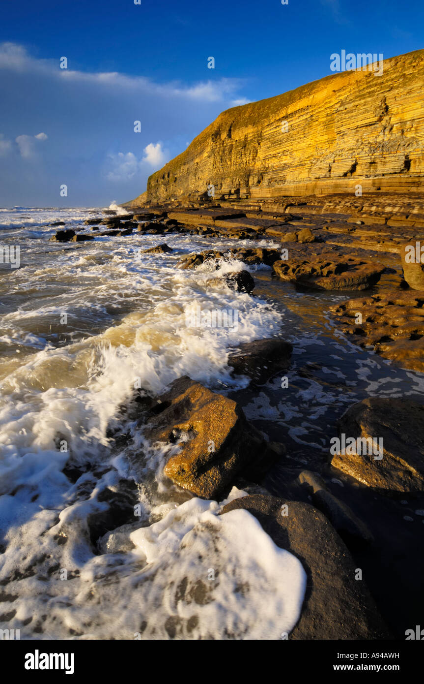 Dunraven bay in the winter sun at Southerndown on the Glamorgan Heritage Coast, Wales. Stock Photo