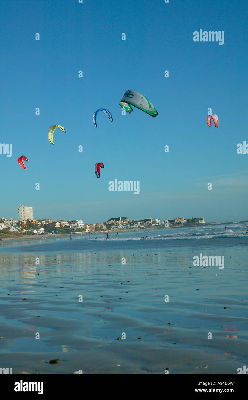Kite surfers on one of Cape town beaches Bloubergstrand Cape Town