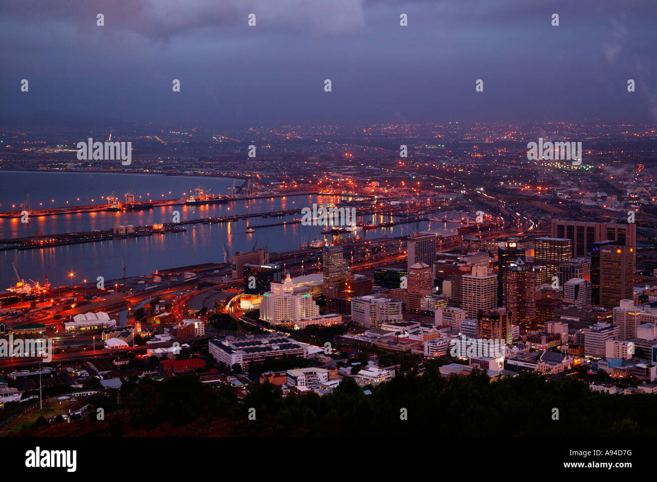 View of Cape Town CBD and harbour at dusk Cape Town Western Cape South Africa Stock Photo