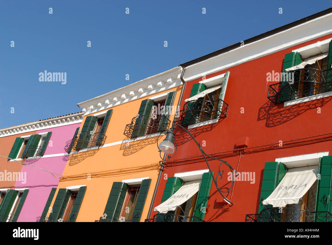Brightly colored houses Murano Venice lagoon Stock Photo