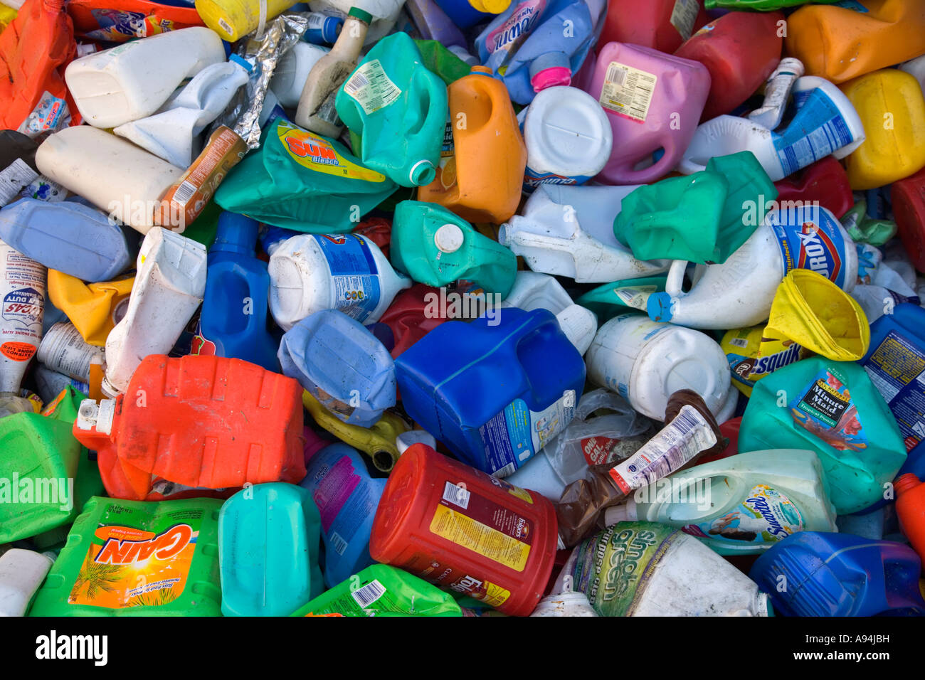 Plastic bottles & containers piled Stock Photo Alamy