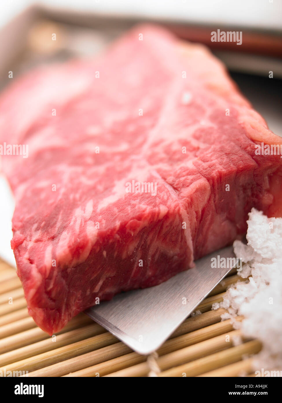 wagyu steak and bamboo sushi rolling mat Stock Photo Alamy