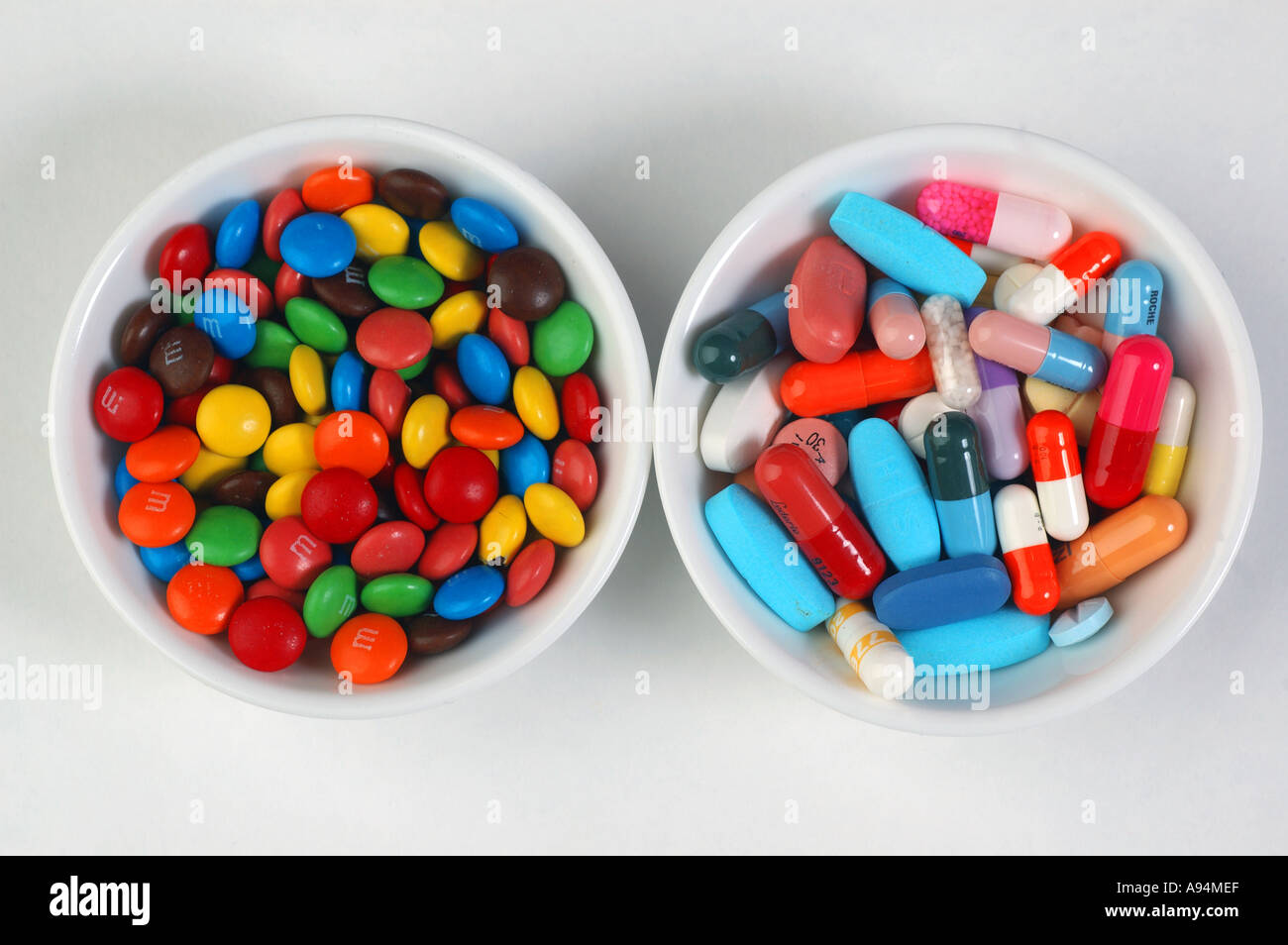 Frightining similarities between drugs and candy dsca 3073 Stock Photo