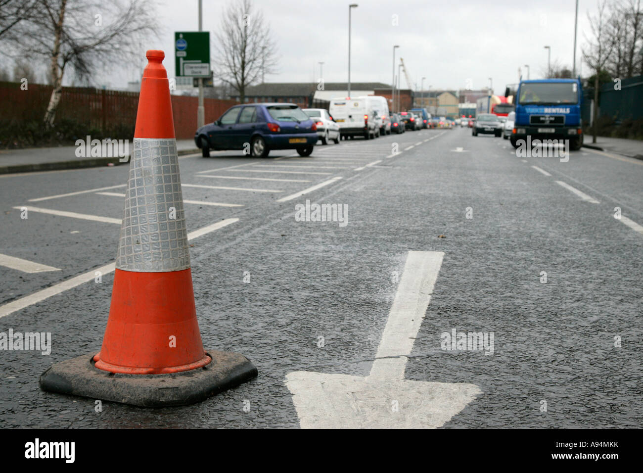 traffic cone and traffic disruption due to road works belfast city