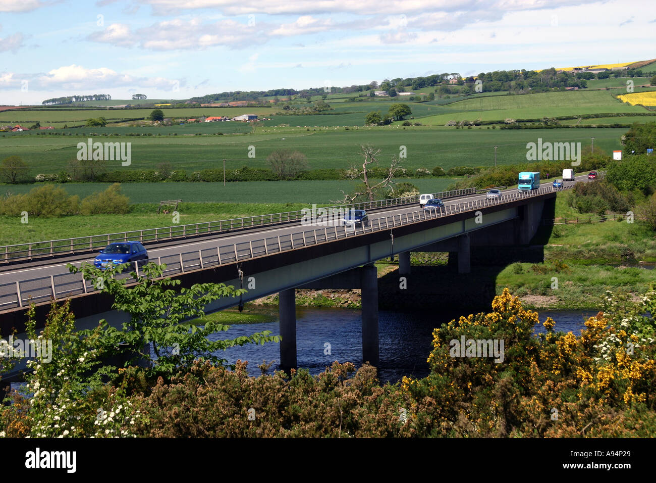 The A1 road bridge over the River Tweed on the Scottish borders Stock Photo