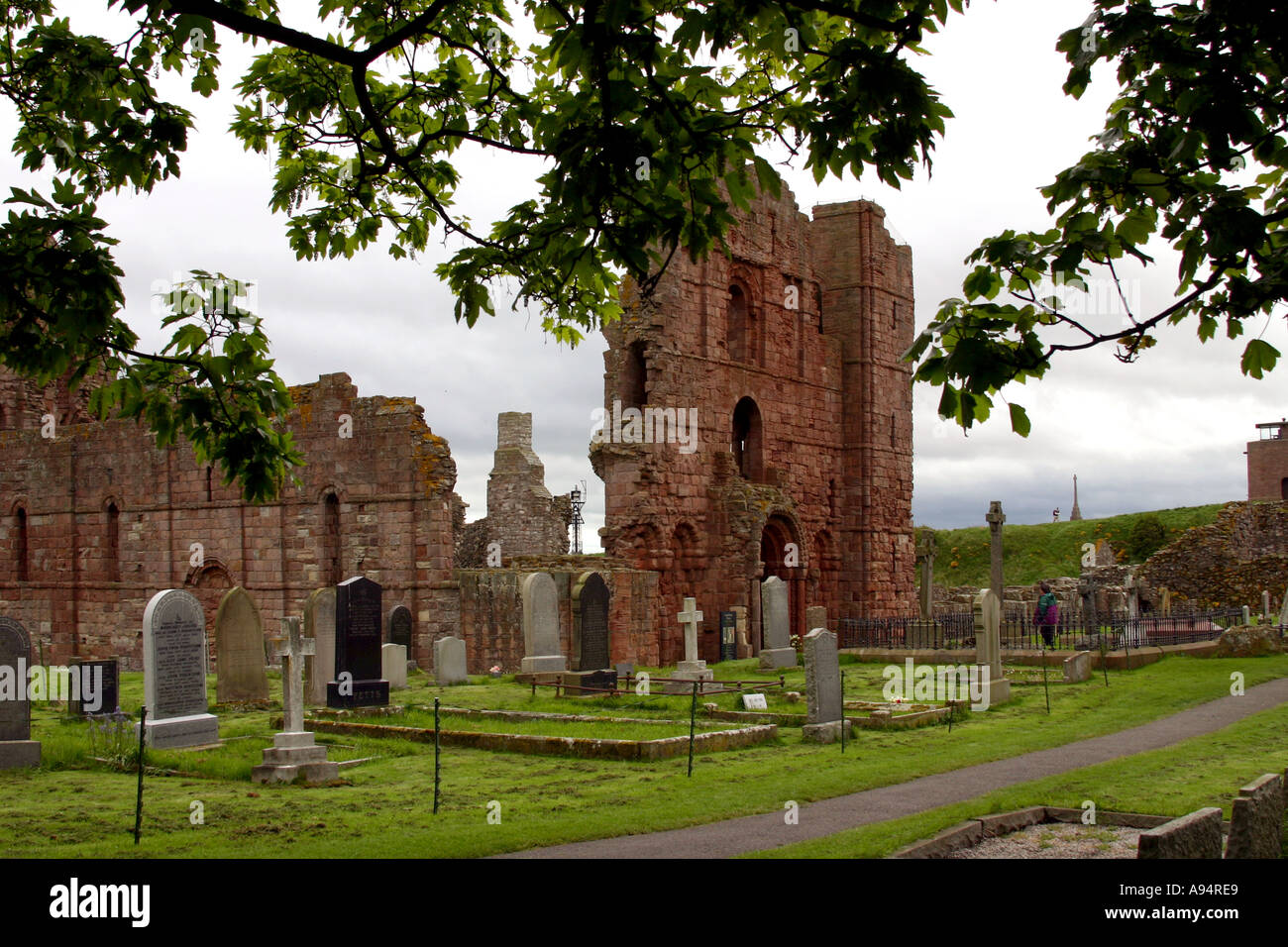 Part of the ruins of the priory on Lindisfarne Holy Island Stock Photo