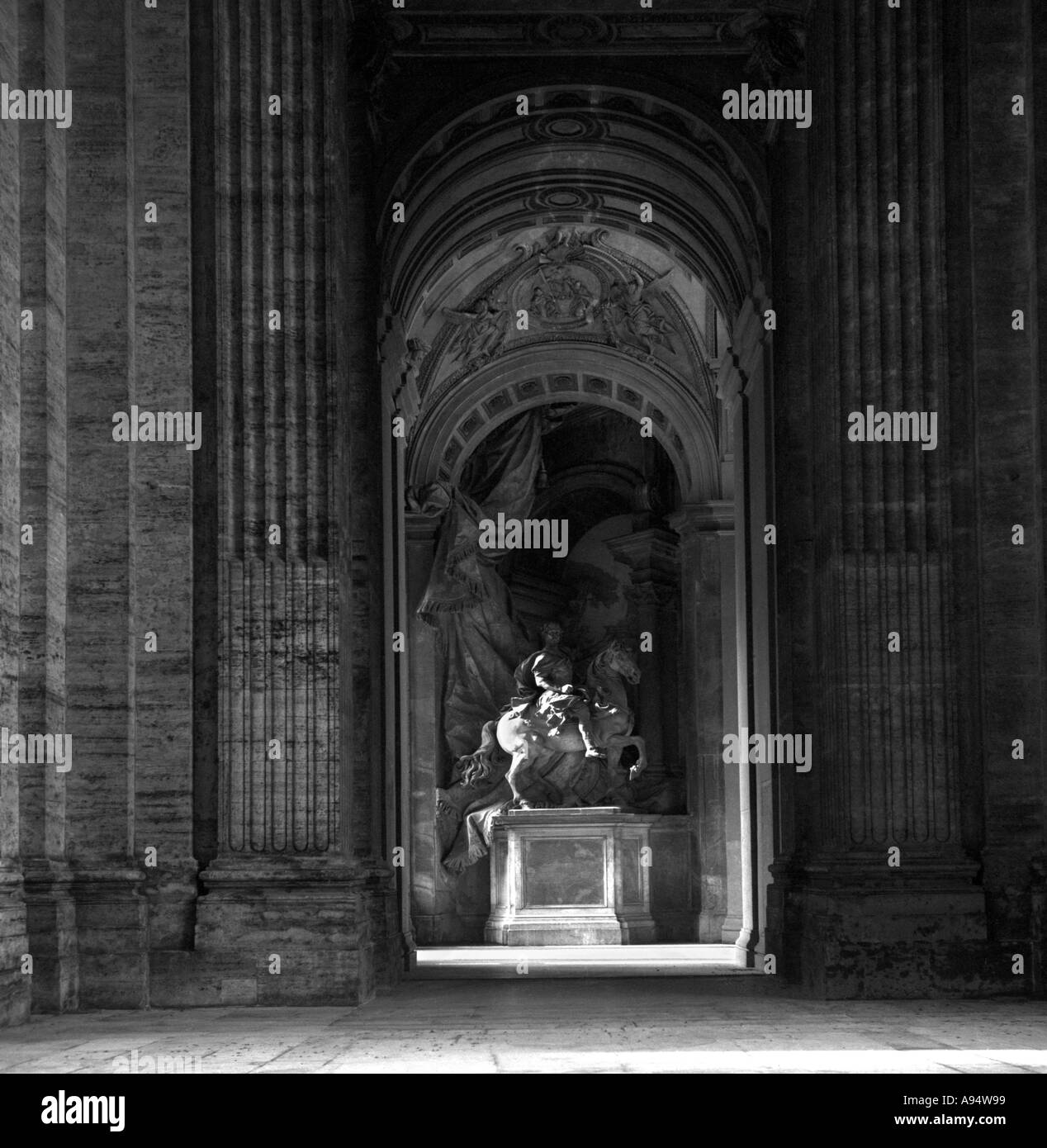 Statue of horse and rider in building in Rome Stock Photo