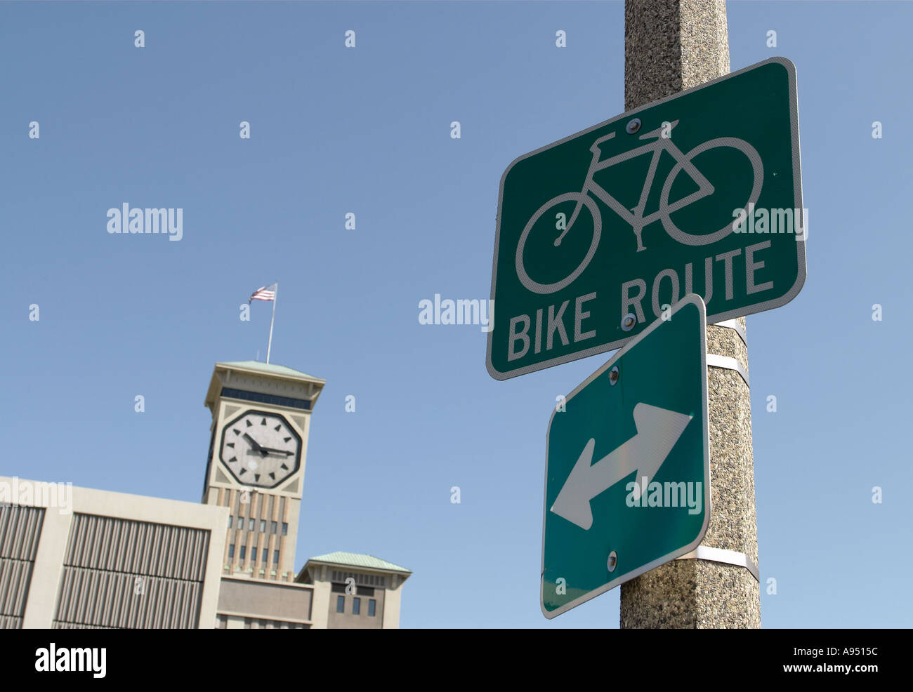 WISCONSIN Milwaukee Bike route sign by Allen Bradley clock tower world