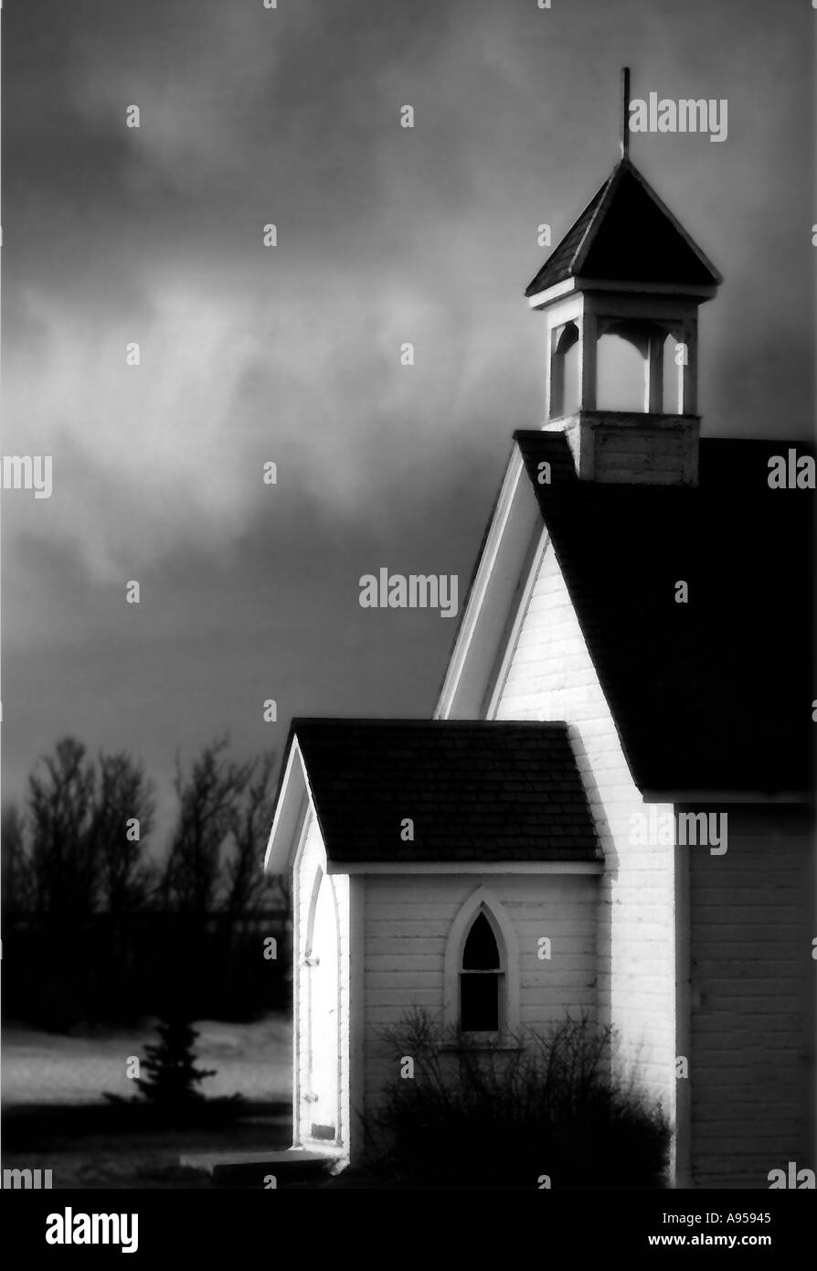 Old country church in saskatchewan Black and White Stock Photos ...