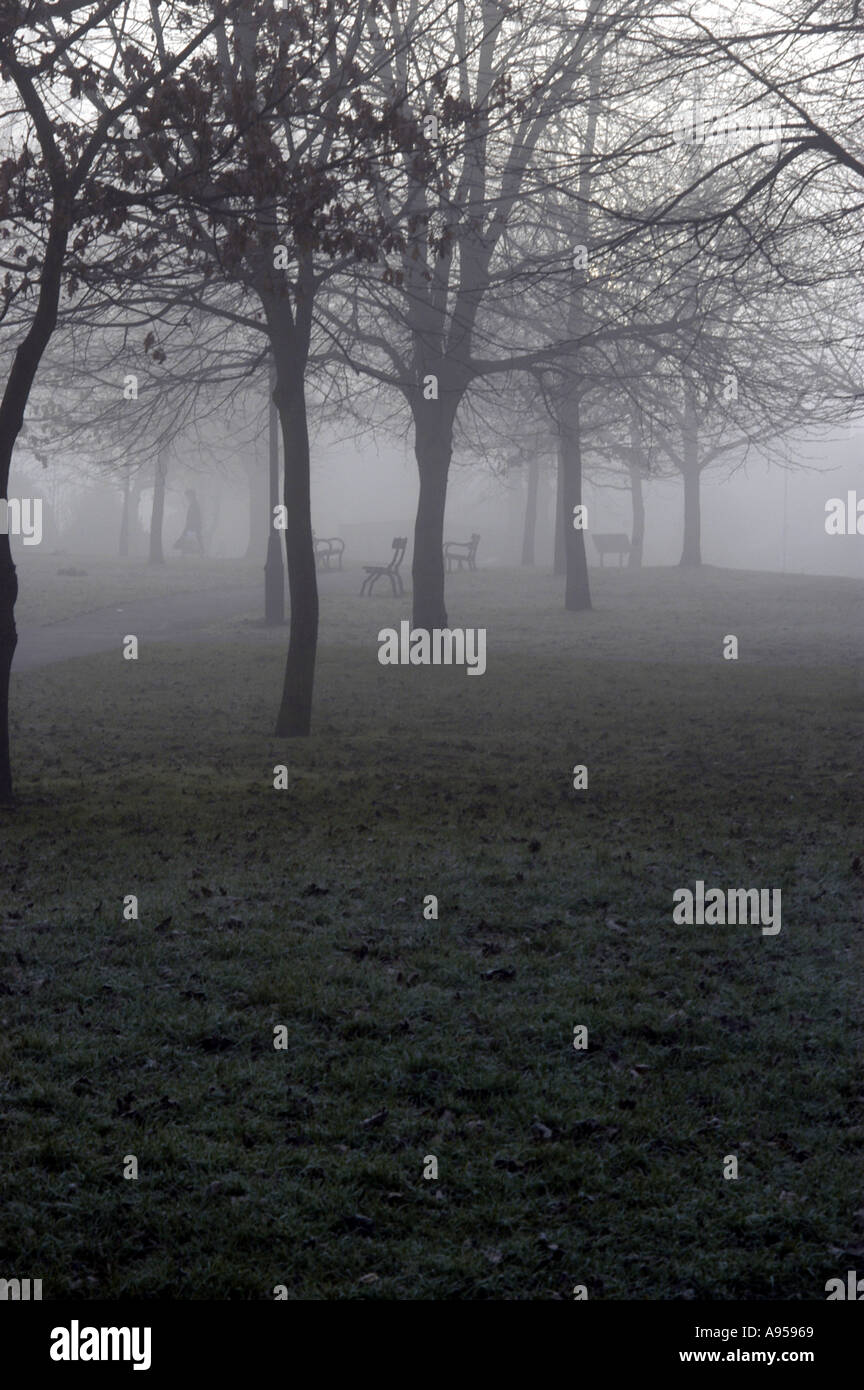 The Grove park in the Village area in Tunbridge Wells, Kent, on a misty