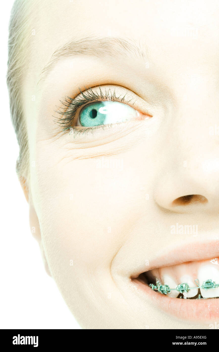 Teenage girl's face, cropped front view Stock Photo