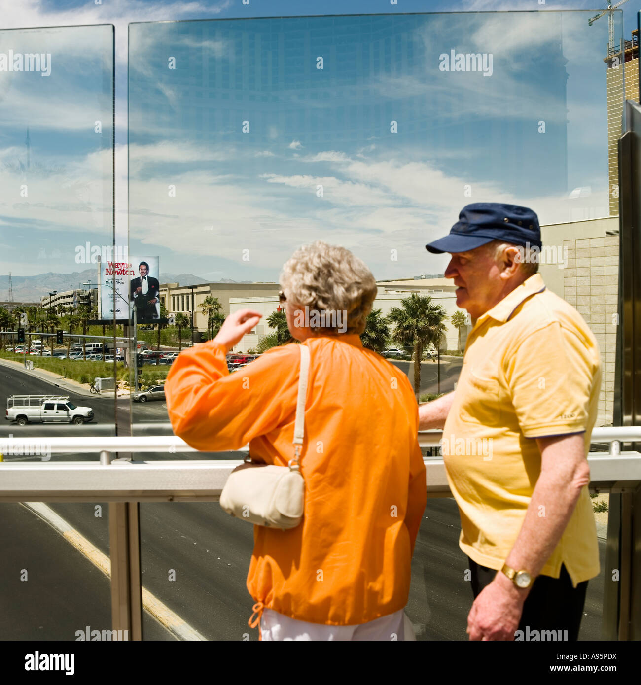 2007 'Mr Las Vegas' Wayne Newton poster from a walkway crossing Spring Mt. Road leading to Treasure Island. Stock Photo