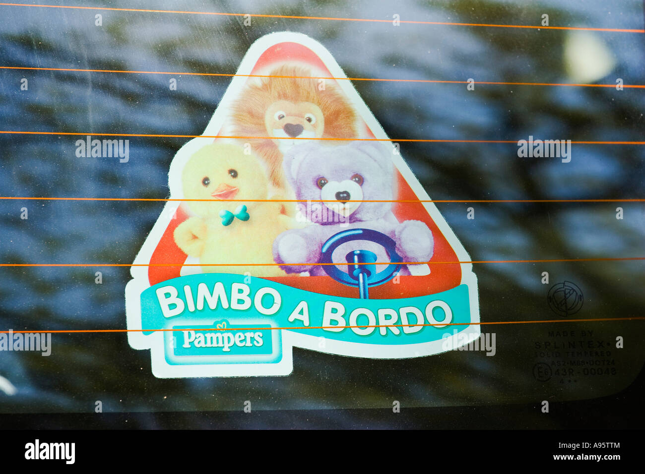 Bimbo a bordo or baby on board sign in rear window of car Sicily Italy  Stock Photo - Alamy
