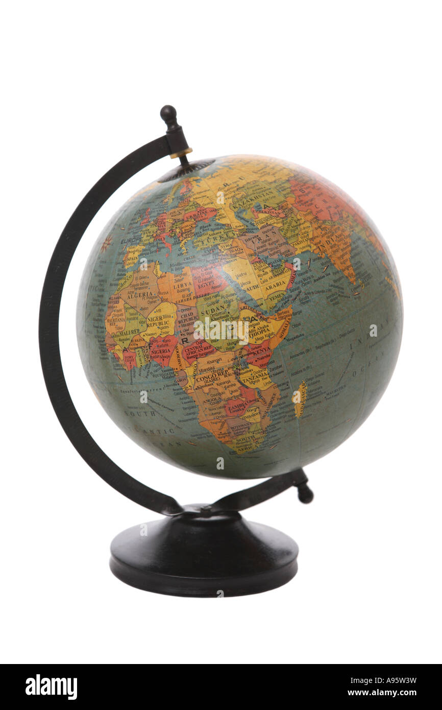 Antique Globe cut out on white background Stock Photo