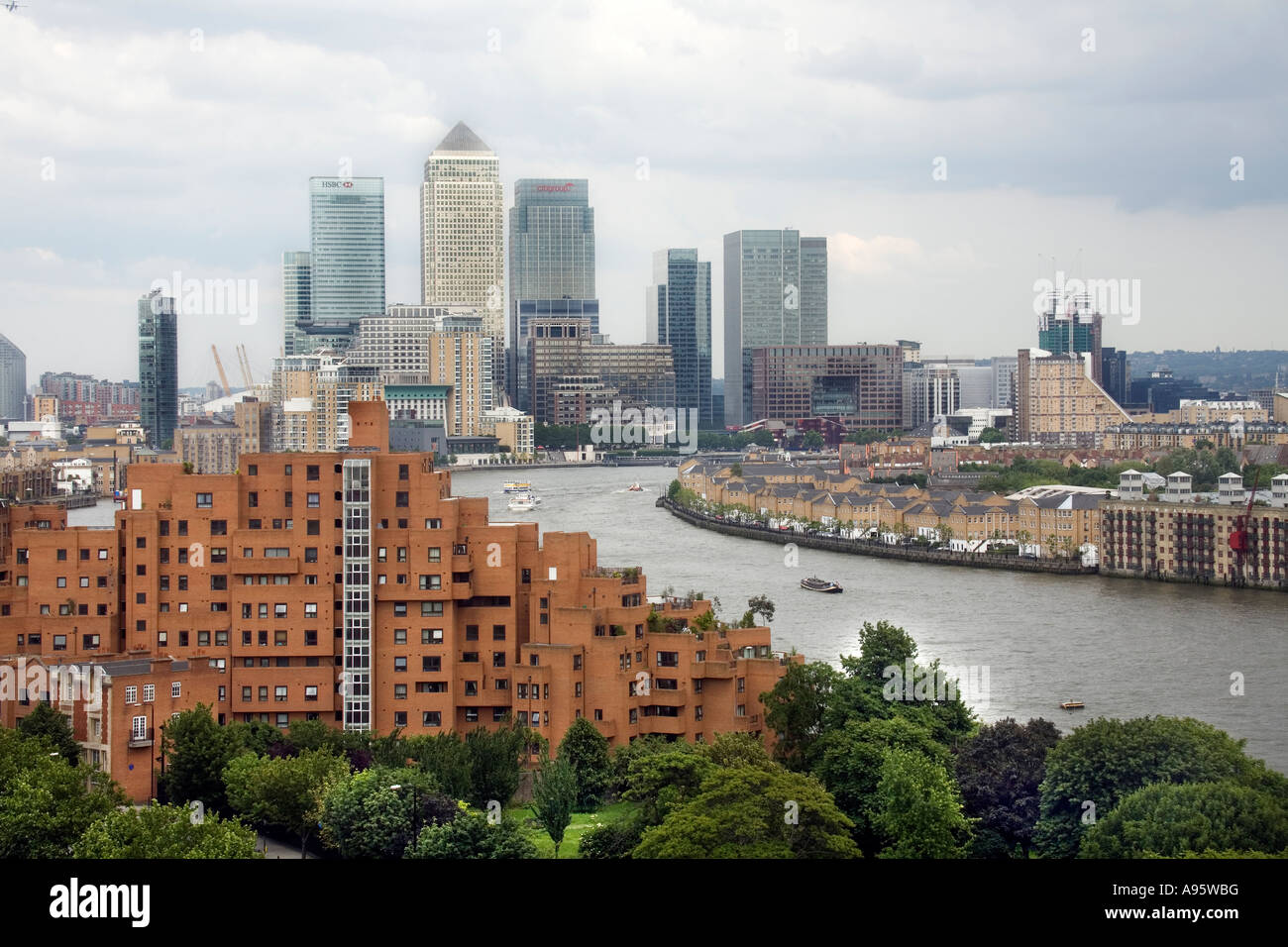 elevated shot of docklands and canary wharf Stock Photo - Alamy
