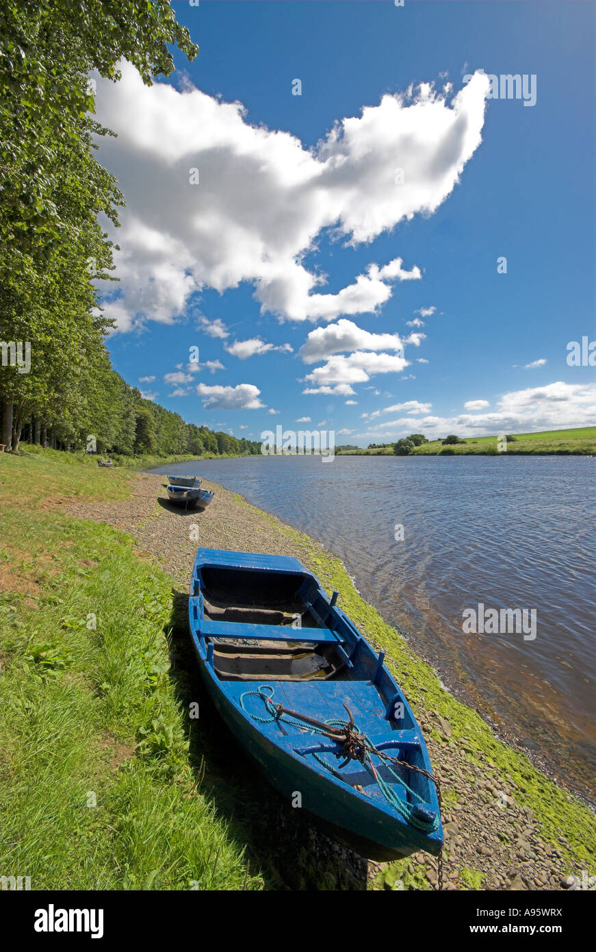 Fishing boats beside River Tweed at Paxton House Scottish Borders Stock Photo Alamy