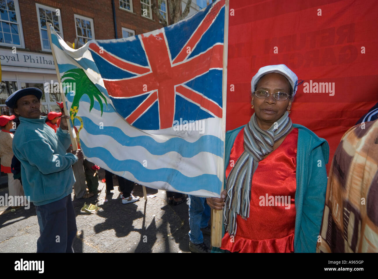 Chagos Islanders want to return to Diego Garcia TUC May Day March London 2007 Stock Photo
