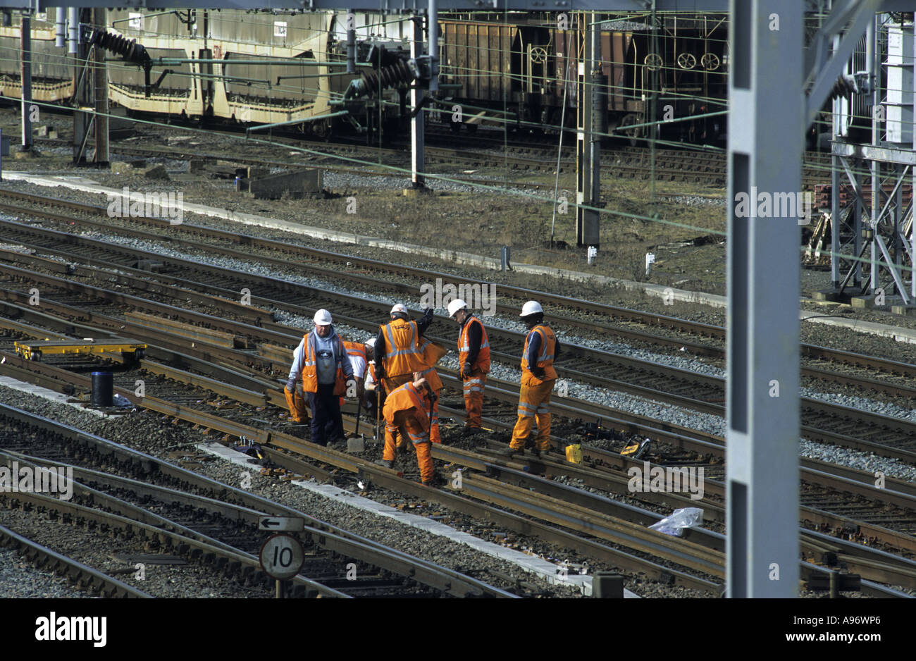 Network Rail track workers at Rugby, Warwickshire, England, UK Stock