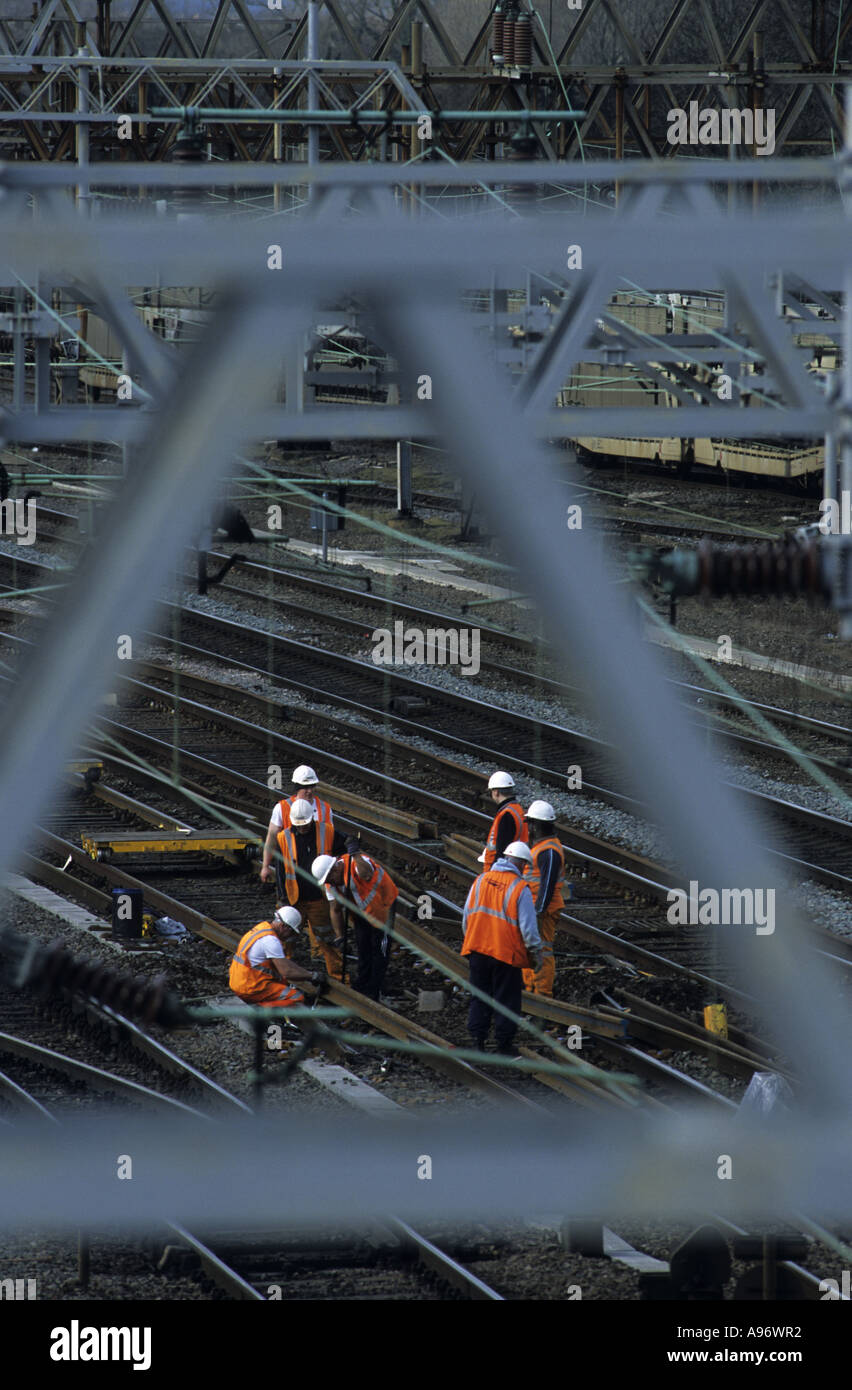 Network Rail track workers at Rugby, Warwickshire, England, UK Stock