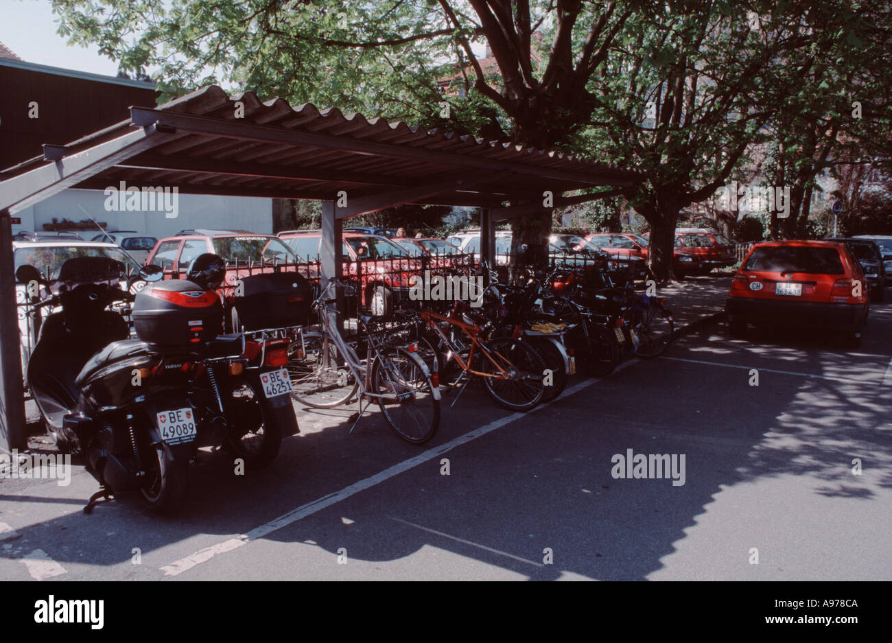 Covered parking for motorcycles and bicycles in Interlaken Switzerland