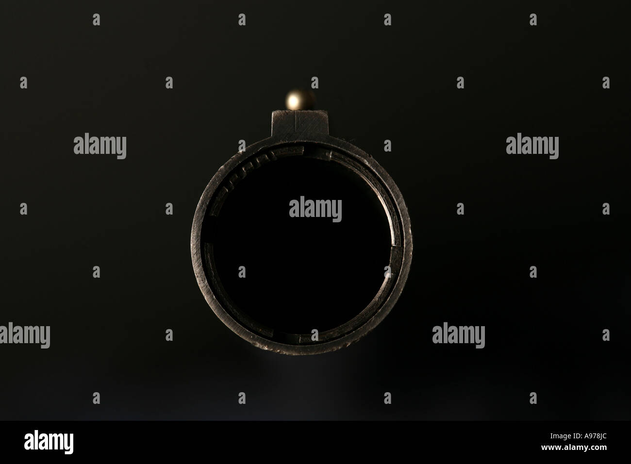 looking down the barrel of a 12 bore shotgun single barrel with open