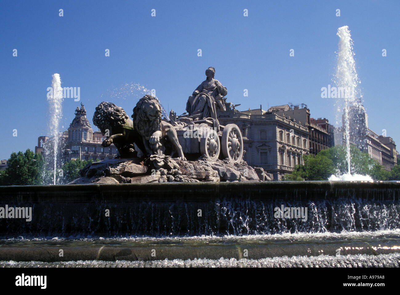 Spain Madrid Plaza de la Cibeles lion drawn chariot fountain Stock Photo