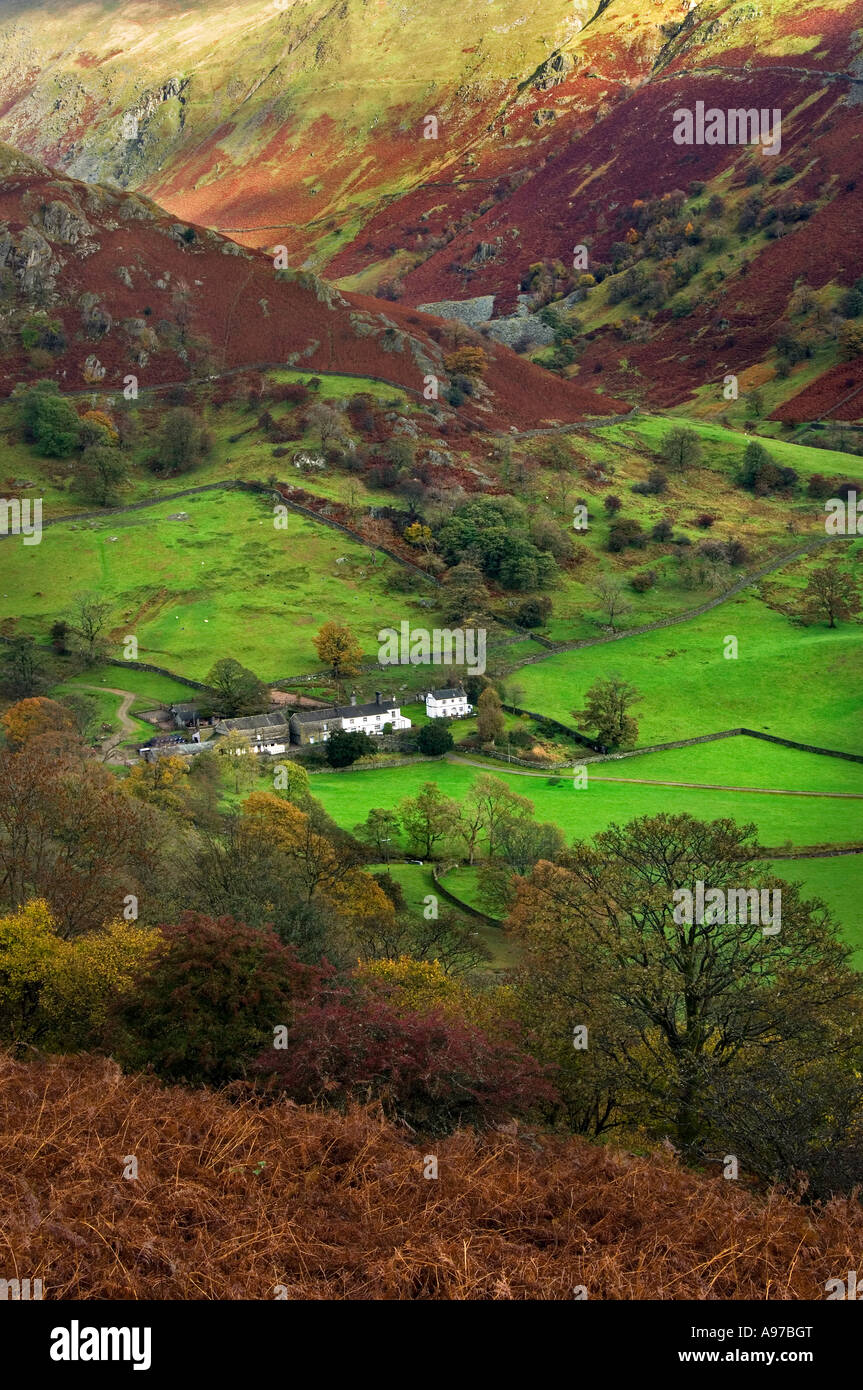 Beatrix Potter's Troutbeck Park Farm at the foot of The Tongue, Troutbeck Vale, Lake District, Cumbria, England, UK Stock Photo
