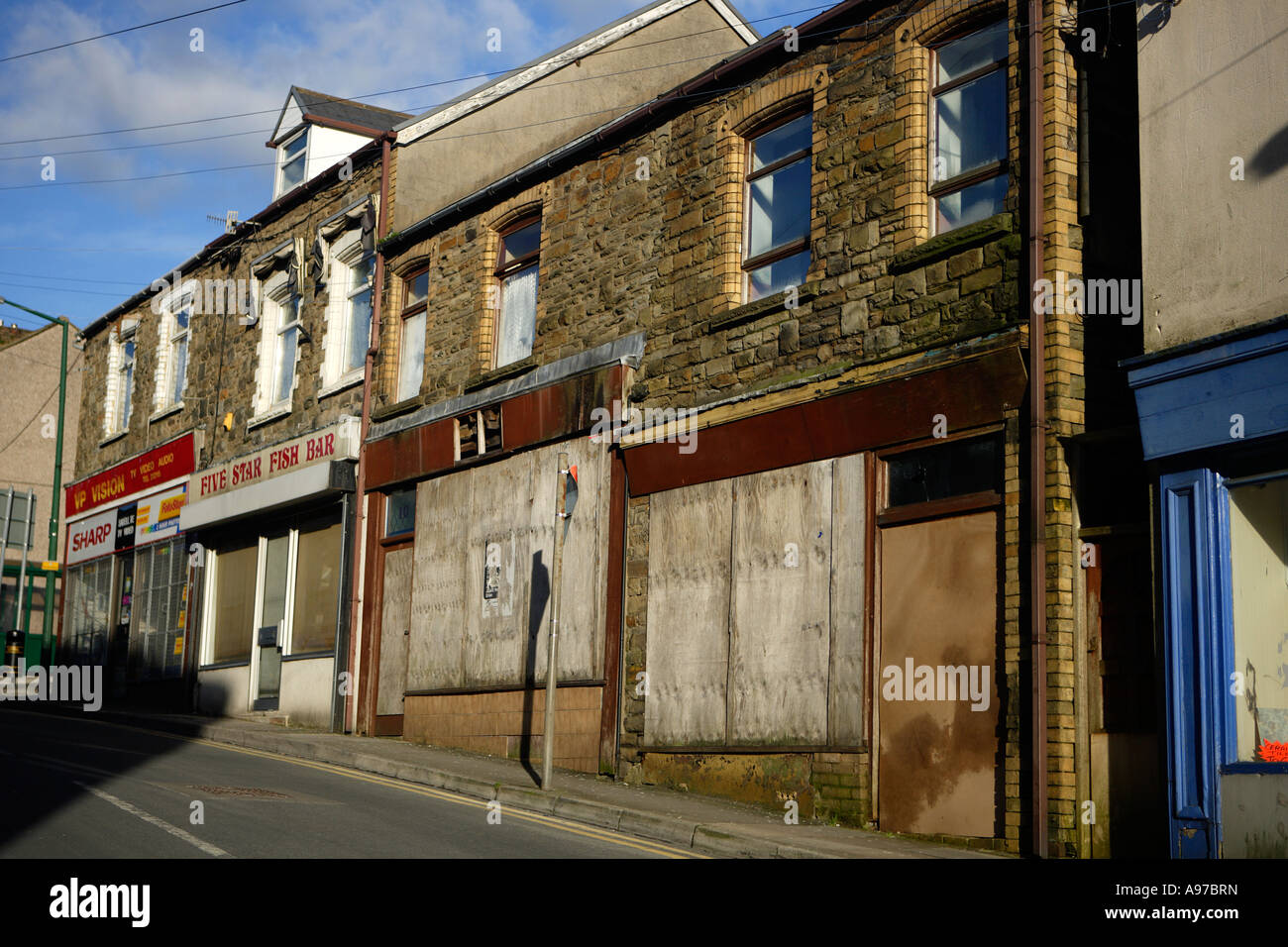 Boarded Up Shops and Urban Decay Abertillery Stock Photo Alamy