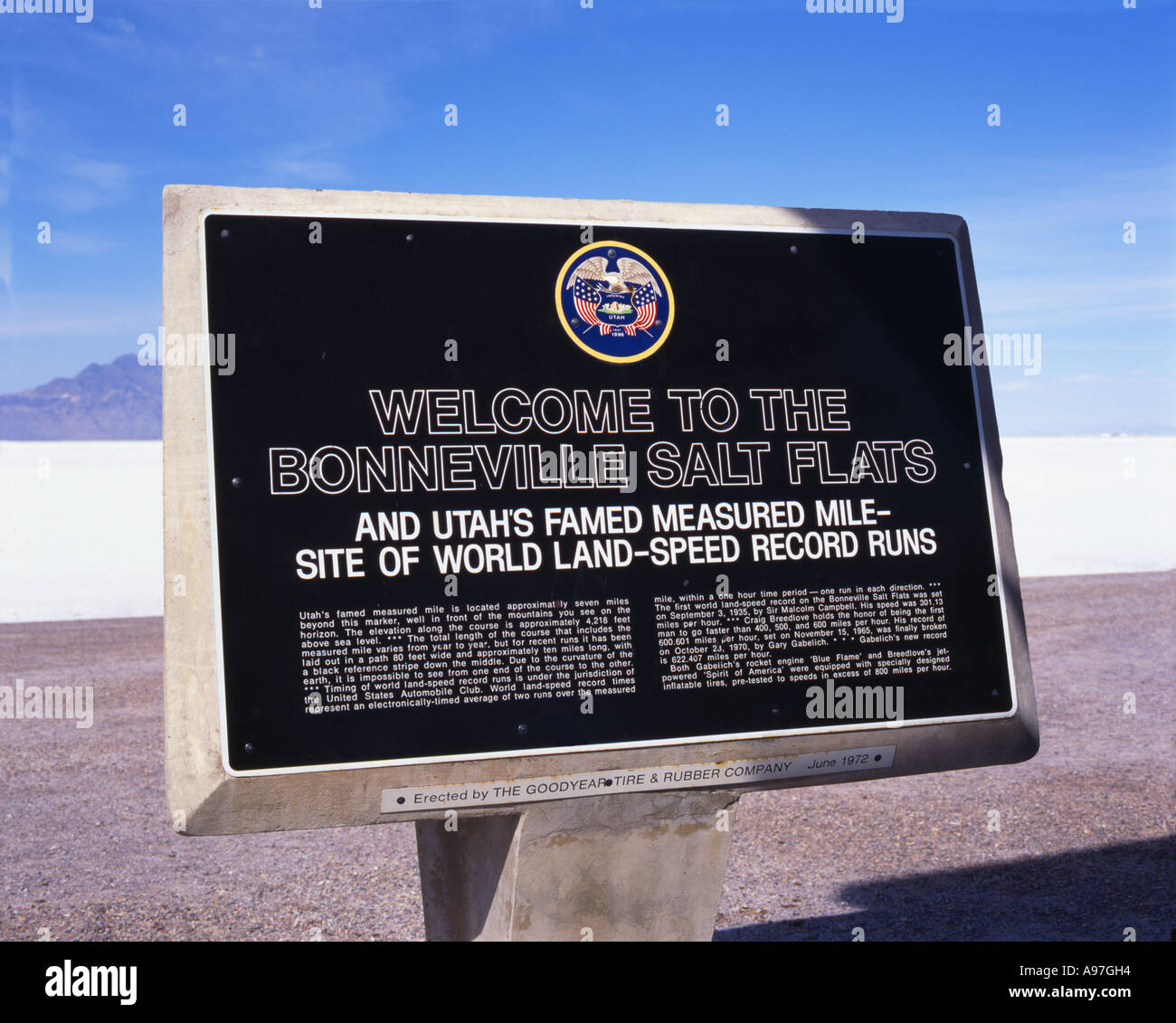 Welcome sign at the world renowned Bonneville Salt-Flats, Near Wendover  Utah USA Stock Photo - Alamy