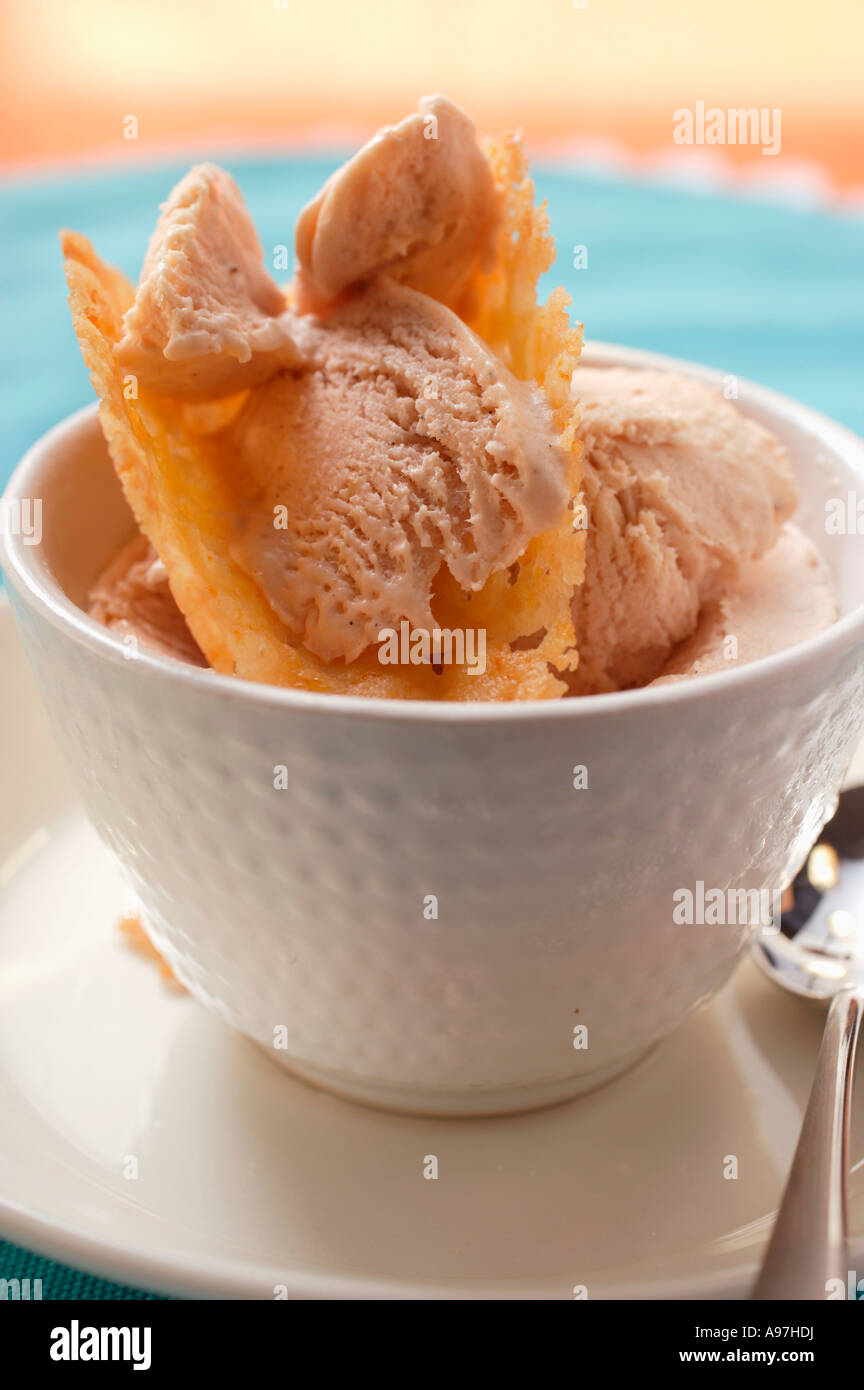 Rhubarb ice cream in white cup FoodCollection Stock Photo