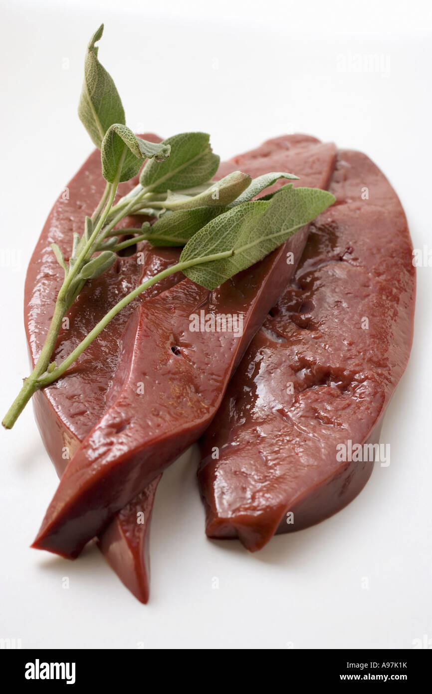 Three slices of calf s liver with sage FoodCollection Stock Photo Alamy