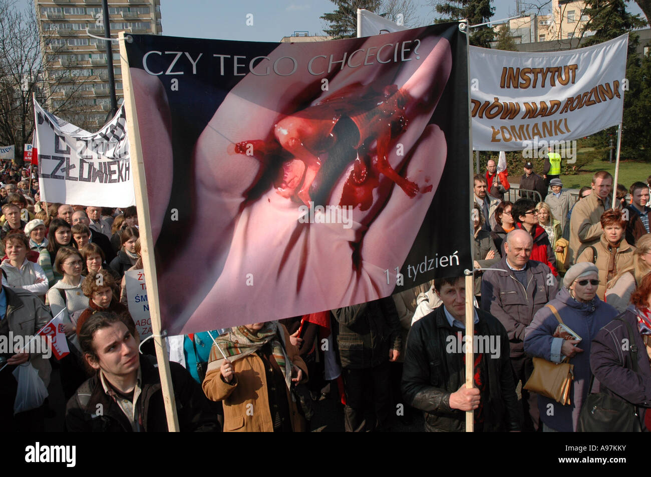 Anti-abortion demonstration in Warsaw, Poland Stock Photo