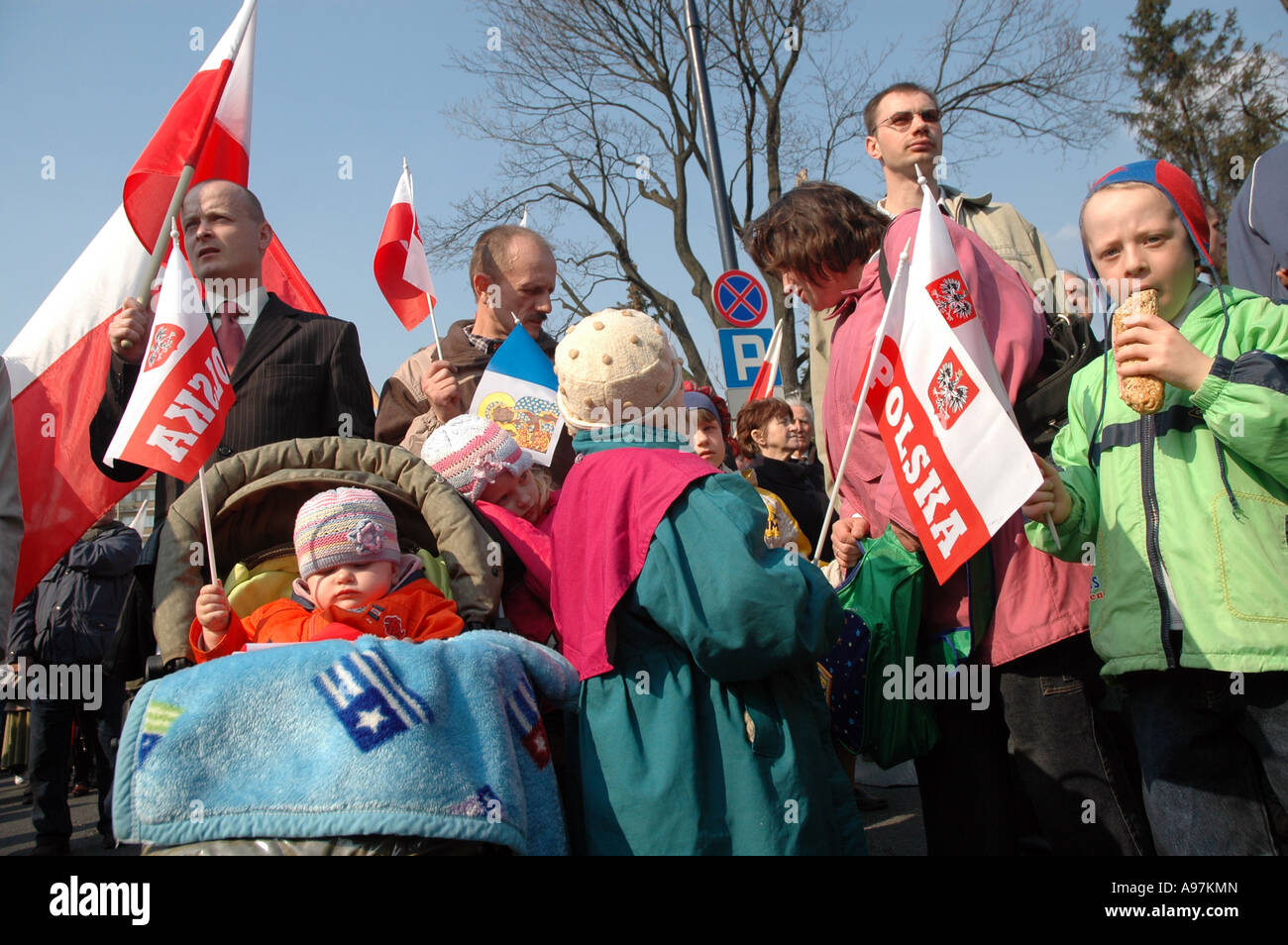 Family during anti-abortion demonstration in Warsaw Poland Stock Photo