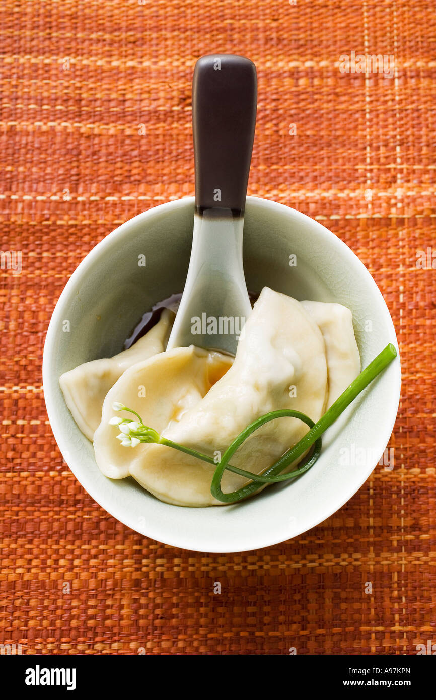 Wontons with soy sauce FoodCollection Stock Photo Alamy