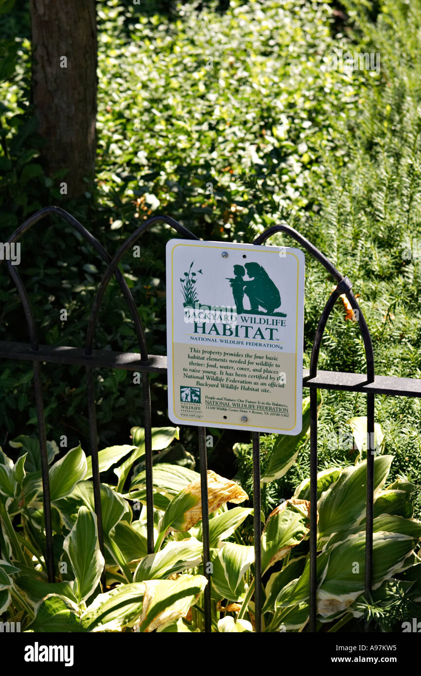ILLINOIS Richmond Backyard wildlife habitat sign in garden National Wildlife Federation classification Stock Photo