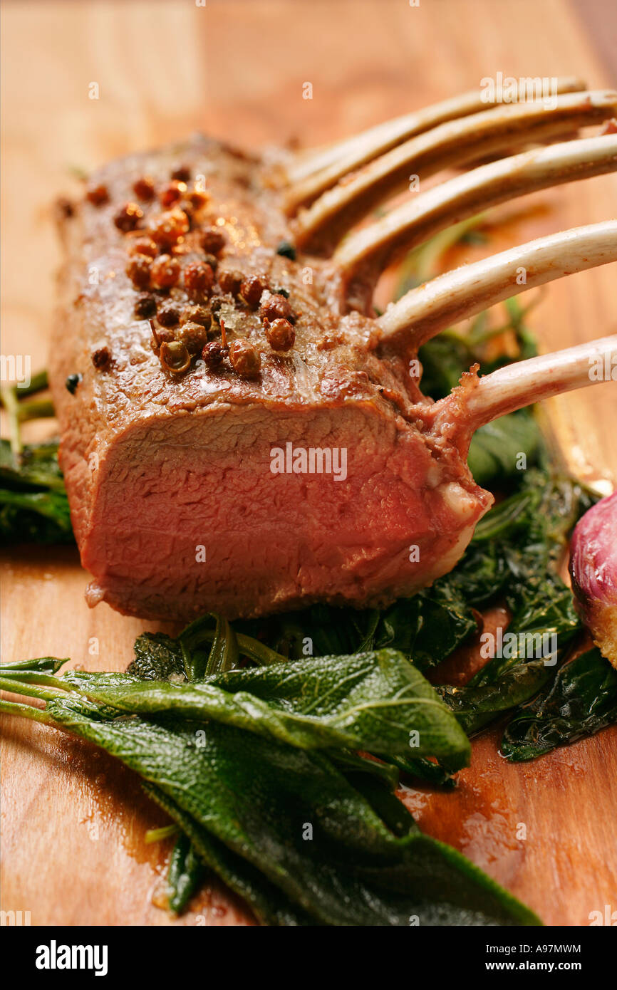 Rack of lamb with Sichuan pepper on fried sage FoodCollection Stock