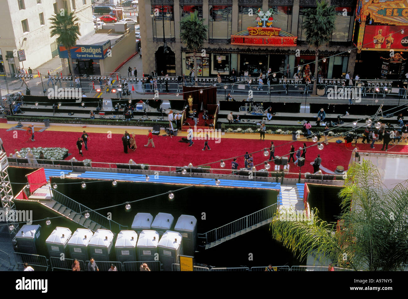 A view from above the red carpet on which stars will walk toward the Kodak Theatre for the Academy Awards ceremonies Stock Photo