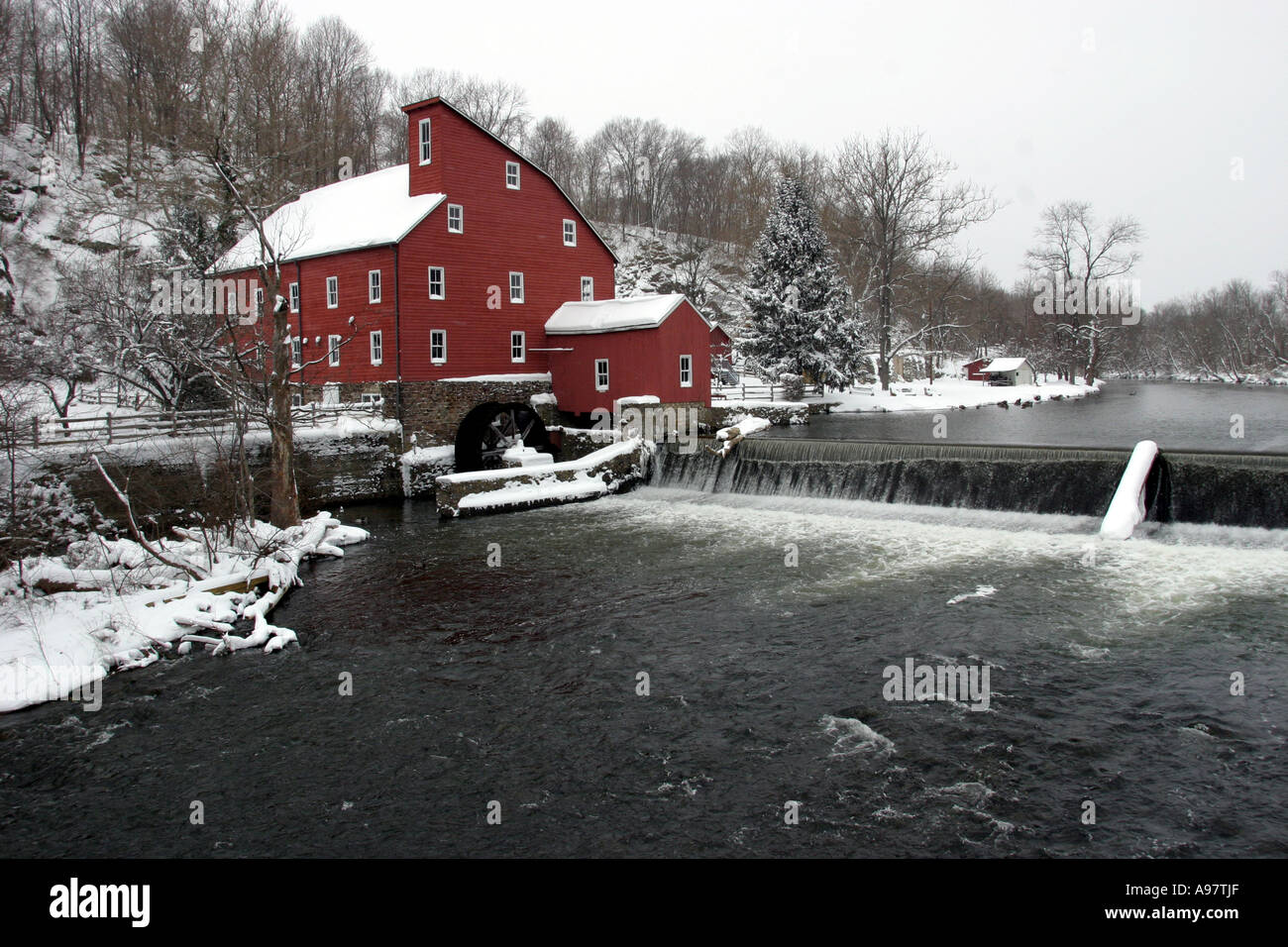 Clinton's landmark Red Mill, located in Hunterdon County, New Jersey USA Stock Photo