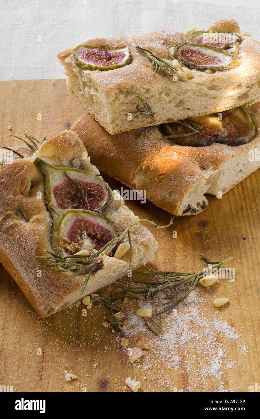 Focaccia with figs rosemary and pine nuts FoodCollection Stock Photo