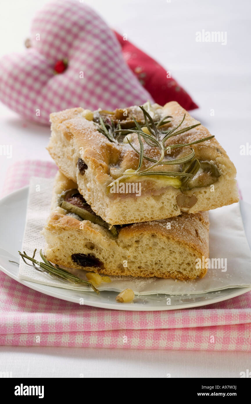 Focaccia with figs rosemary and pine nuts FoodCollection Stock Photo
