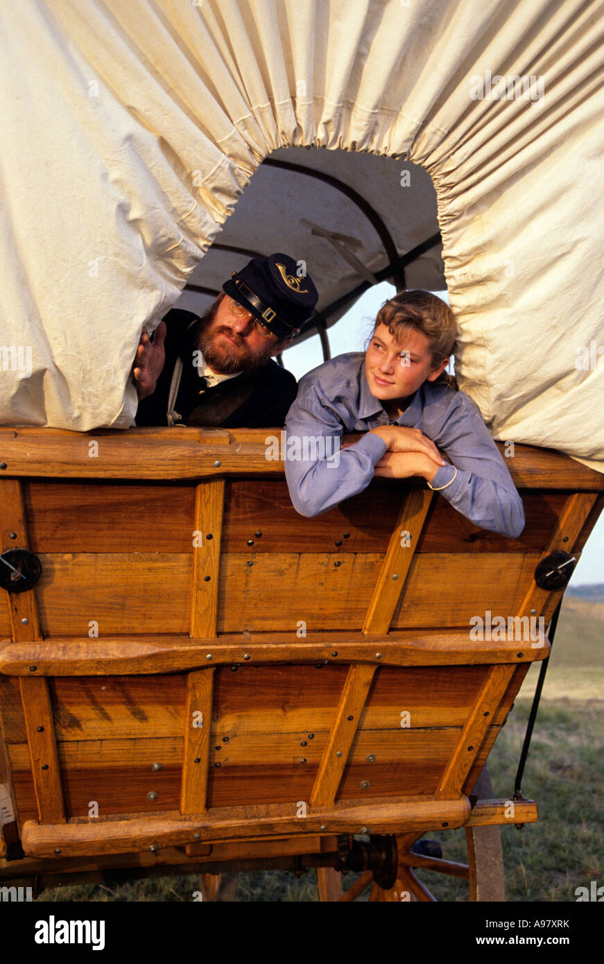 LIVING HISTORY INTERPRETERS IN CONESTOGA WAGON ALONG THE OREGON TRAIL