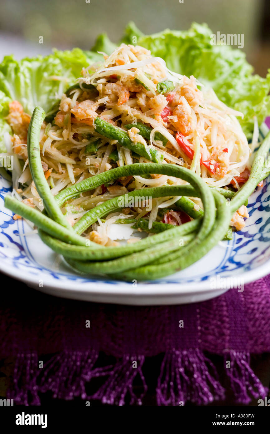 Papaya salad with snake beans and shrimps Thailand FoodCollection Stock