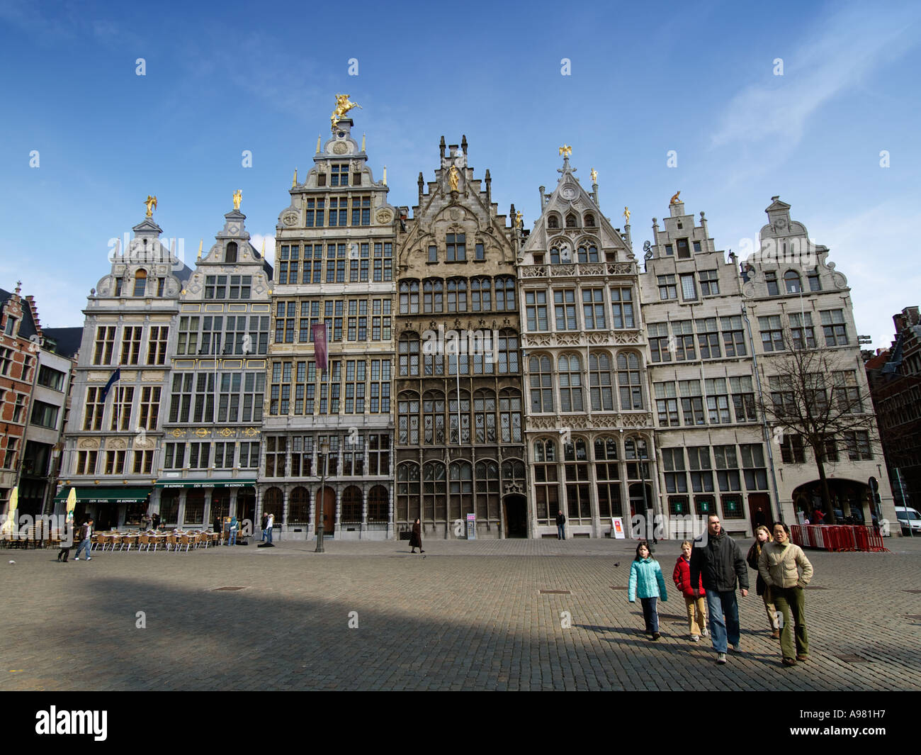 Row of 16th century historic buildings Grote Markt grand market square Antwerpen Flanders Belgium Stock Photo